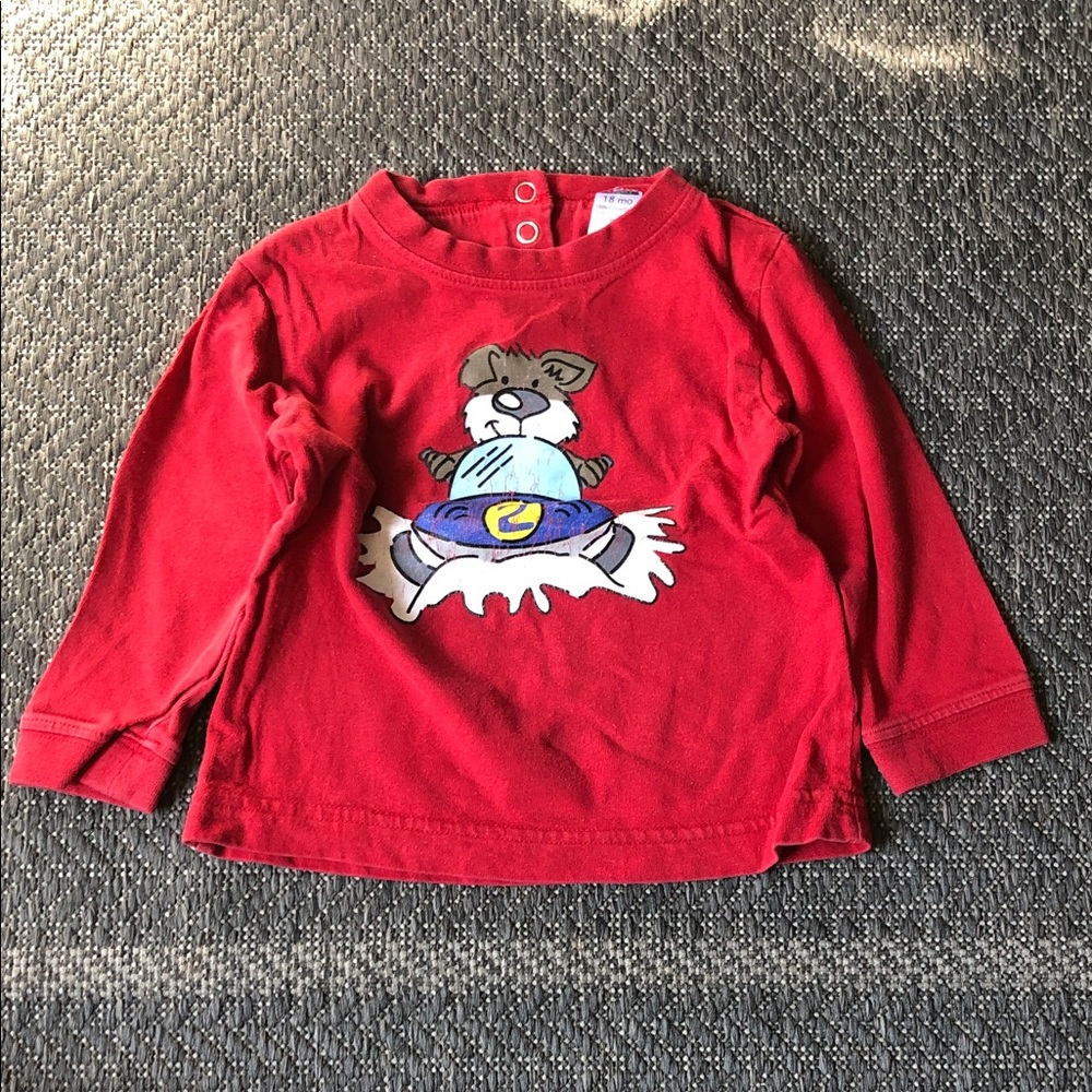 George Red Long Sleeve Tee with Puppy Surf Graphic